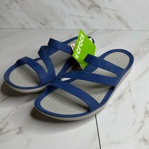 Crocs Swiftwater Sandals Blue White Size 10 NEW
